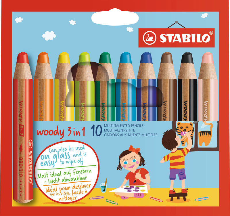 STABILO 3-in-1 Farbstifte woody – 10 Farben, im Kartonetui, Ø 4,2 mm, PEFC