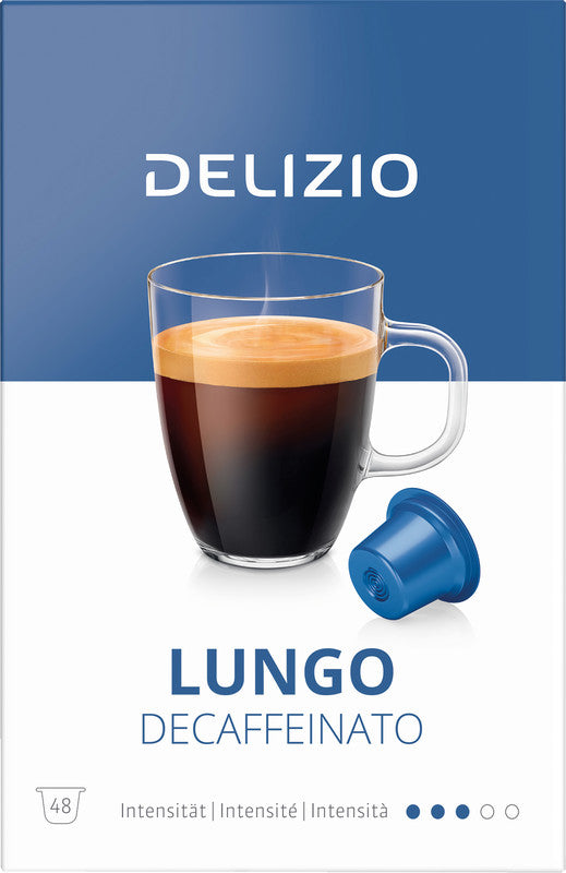 Delizio Lungo Decaffeinato Kaffeekapseln – für Delizio – Intensität 3/5 – 48 Kapseln