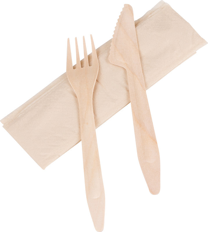 First choice ELCO Besteck-Set Holz – Messer, Gabel, Serviette, 16,5 cm, Braun, 50 Stück