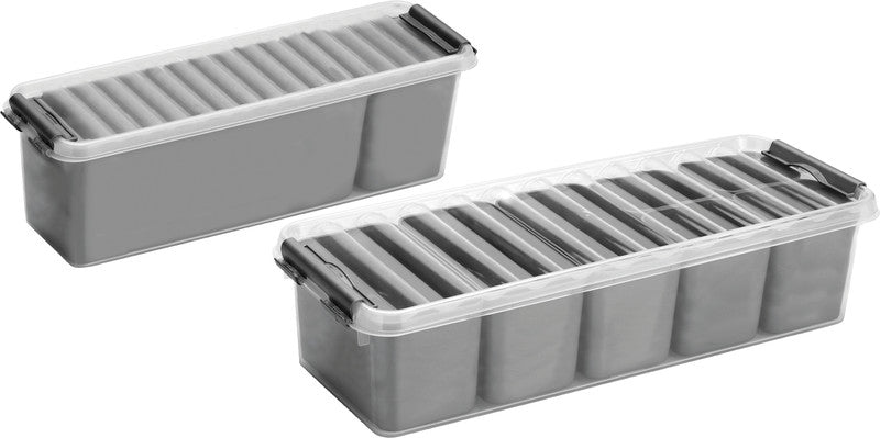 Helit die q-line Aufbewahrungsbox 1,3 l – mit Clipdeckel, stapelbar, 270 × 90 × 84 mm, silber, Kunststoff