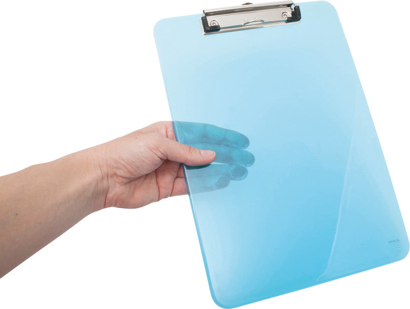 MAUL Klemmbrett A4 – Kunststoff, Aufhängevorrichtung, Blau Transparent