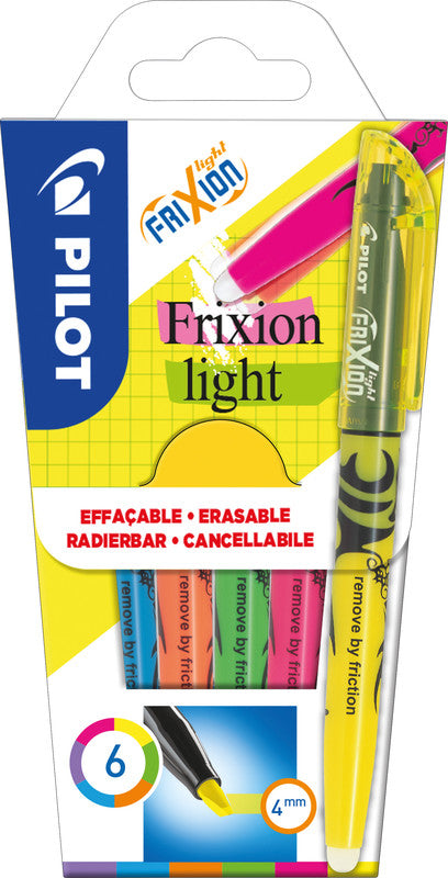 Pilot FriXion Light Textmarker Set 6 Farben – Keilspitze, 3,3 mm, radierbar