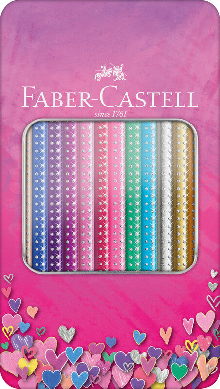 Faber-Castell Aquarellfarbstifte Grip Sparkle – 12 Farben, im Metalletui, Ø 3 mm, dreikantig, FSC