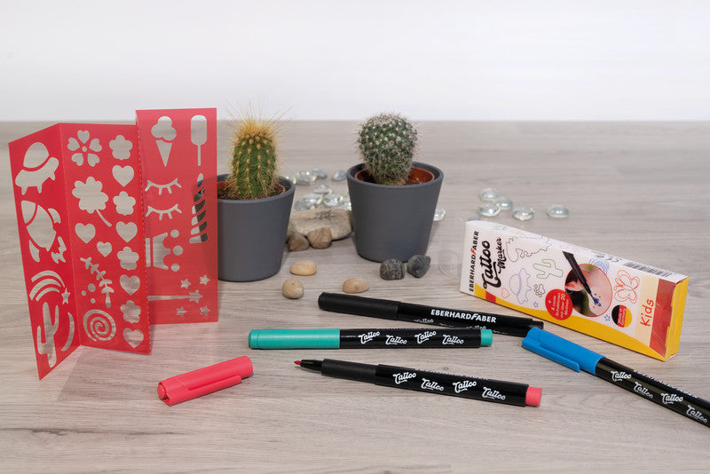 Eberhard Faber Non-Permanent Marker Tattoo – Rundspitze – Sortiert – 4er-Set – Wasserlöslich