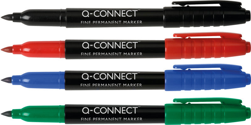 Q-Connect Permanent Marker – rot, blau, grün, schwarz, 4er Set