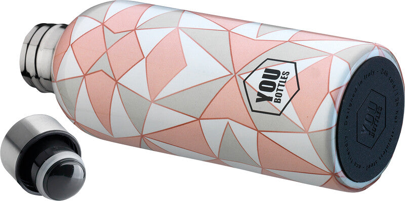 Youbottles Trinkflasche Dual – 5 dl – Edelstahl, isoliert, Schraubverschluss – Geometric Pink Art