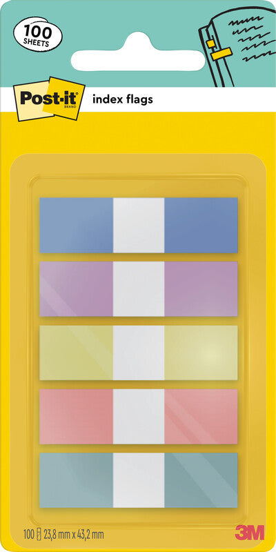 Post-it schmale Indexstreifen – 11,9×43,2 mm – sortiert, 5×20 Stück, mit Dispenser