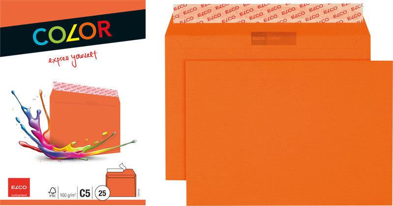 Elco Couvert C5, ohne Fenster, selbstklebend, orange, 100 g/m² – 25 Stk.