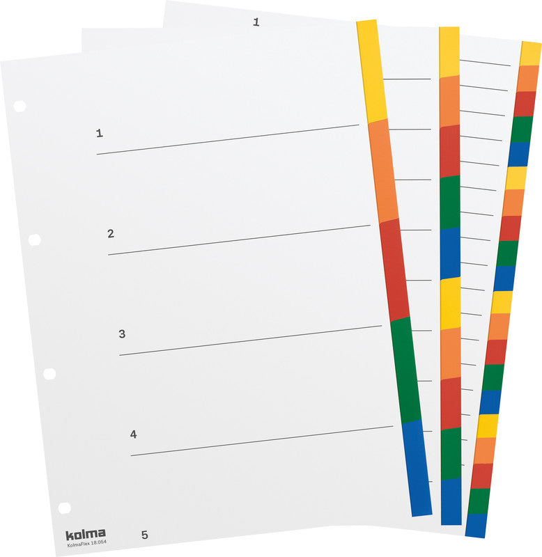 KolmaFlex Register – A4, 10-teilig, PP, farbig, mit Indexblatt, 4-fach Lochung, für A4