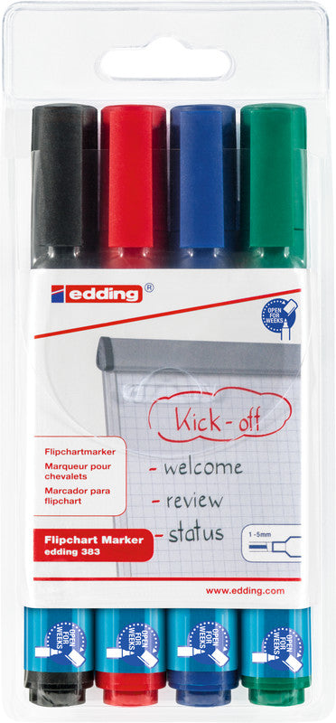 Edding Flipchart-Marker 383 – Keilspitze 1-5 mm – Sortiert – 4er-Set – Nachfüllbar
