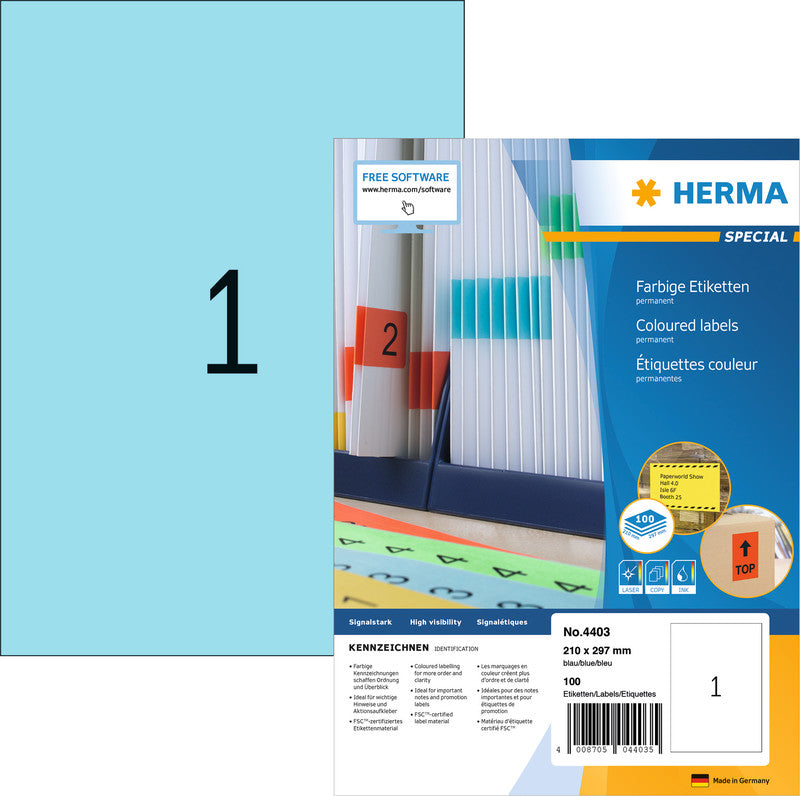 HERMA Schuletiketten – 210 × 297 mm, Papier, permanent haftend, 100 Blätter