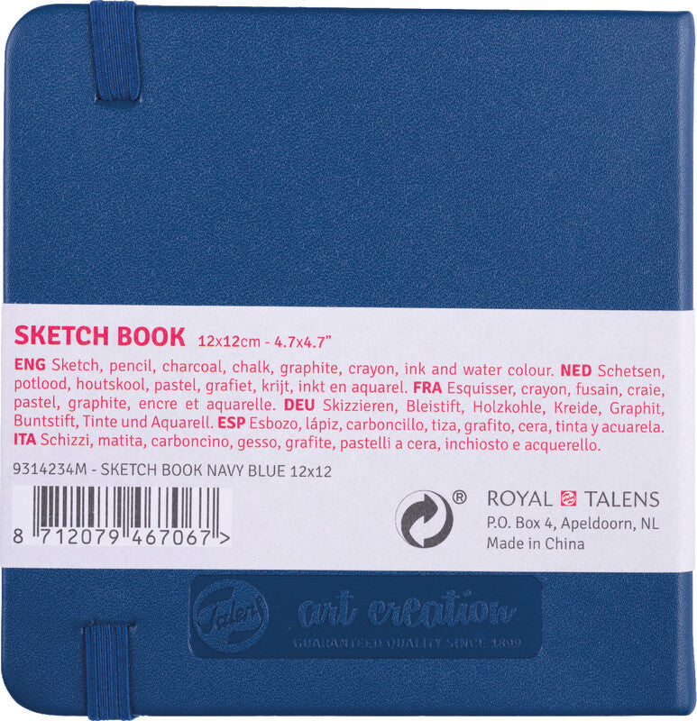 Talens Skizzenbuch, 12 × 12 cm, 140 g/m², 160 Seiten, marineblau, mit Gummiband, säurefrei