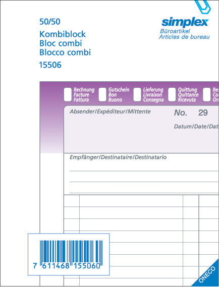 Simplex Formularblock – mehrsprachig, 50 Blatt, A6