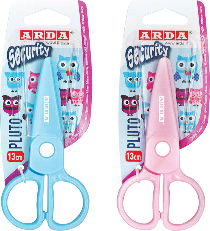 Arda Kinderschere Pluto – 13,0 cm, Kunststoff, abgerundete Spitzen, Kunststoffgriffe, farbig sortiert