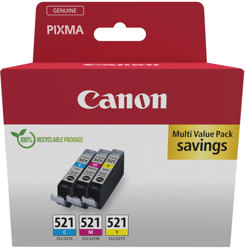Canon Tintenpatronen-Multipack CLI-521, cyan, magenta, gelb, 3er-Pack – für PIXMA