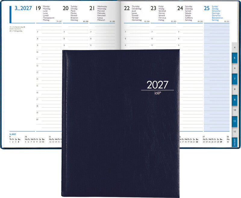Simplex Agenda – 1 Woche/2 Seiten, gebunden, 20,8 × 25,8 cm, 2027, Dunkelblau