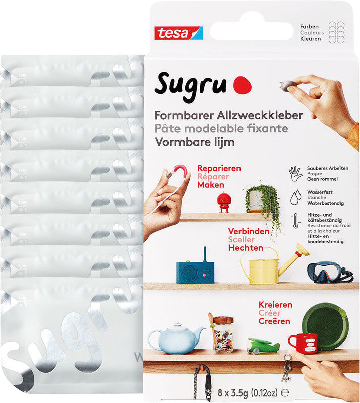Tesa Sugru Vielzweckkleber – formbar, wasserfest, für Metall, Holz, Glas, 8×3,5 g, −40 bis +180 °C