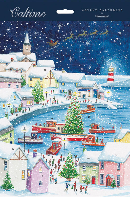 Caltime Adventskalender Küstenstadt, Karton, sortiert, 24,5 × 35 cm, recyclingfähig, abbaubar – eco:plus