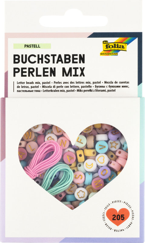 Folia Bastelset Buchstaben – 202 Perlen, 2 Gummibänder, Aufbewahrungsbox – 132 × 17 × 77 mm