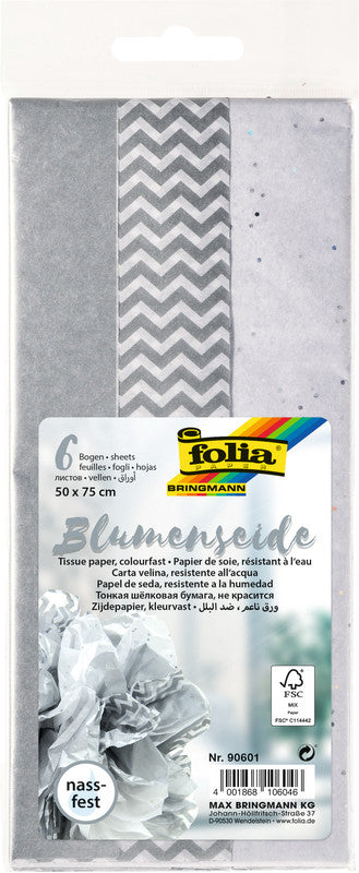 Folia Seidenpapier, 20 g/m², 50 × 75 cm, silber, 6 Blatt, FSC Mix Credit