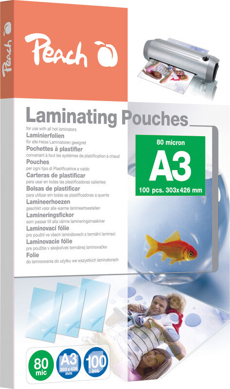 Peach Laminierfolien A3, glänzend – 80 µm, 303 × 426 mm, 100 Stk.