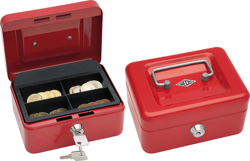 Wedo Geldkassette – mit Schlüssel – 15,2 × 11,5 × 8 cm – Rot – Stahl
