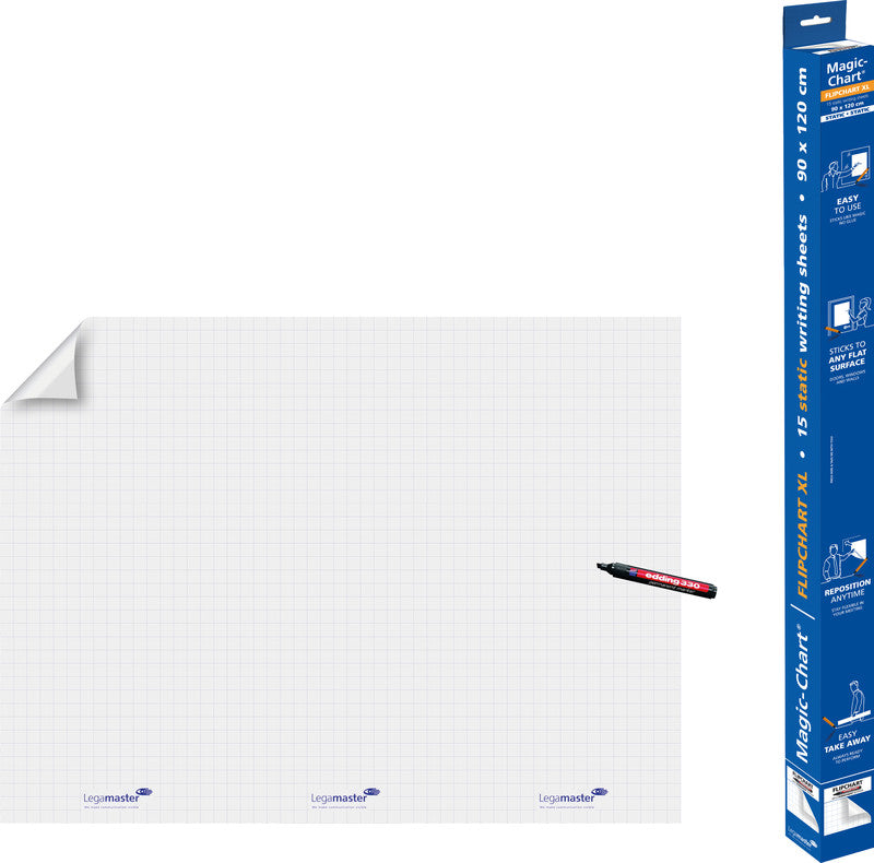 Legamaster Flipchart-Block Magic-Chart – 120 × 90 cm, elektrostatisch, 15 Blatt/Block, kariert, weiss