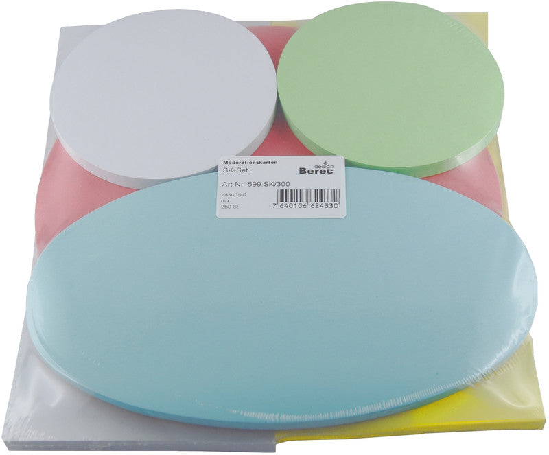 BEREC Moderationskarten – für 205 × 95 mm – 300 Stück, farbig sortiert, rechteckig