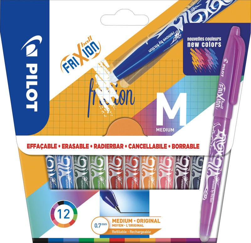 Pilot FriXion Ball – radierbares Tintenroller-Set, mit Kappe, 0,7 mm, farbig sortiert, 12er Etui