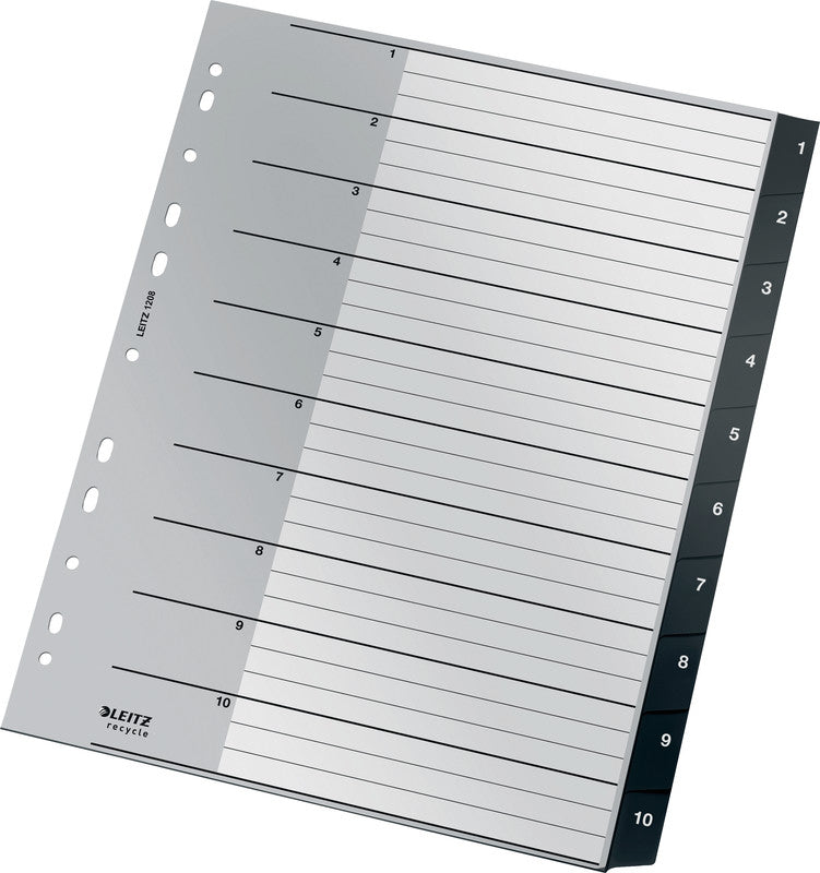 Leitz Register A4+ Überbreit – Nummeriert 1–10, 10 Taben, PP, Schwarz, Weiss, 10-fach, für Zeigetaschen