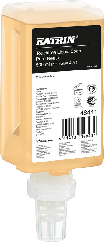 Katrin Nachfüllpack – Seifenkartusche, Flüssigseife, Pure Neutral, 500 ml, für KATRIN Touchfree Spender