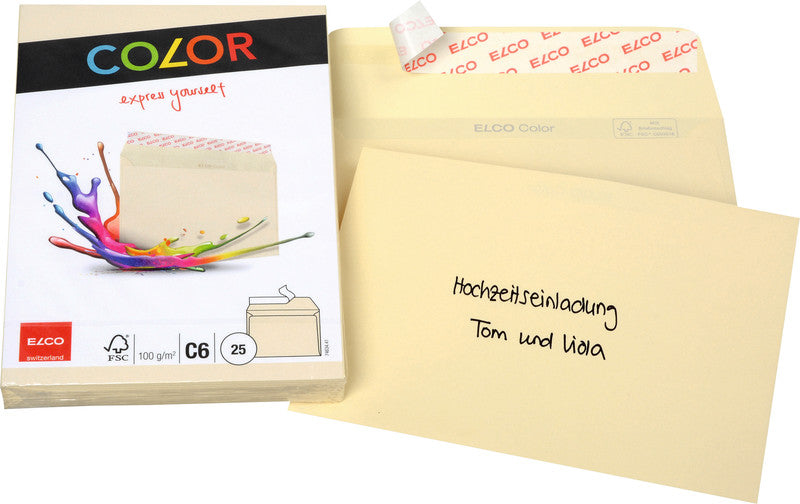 Elco Couvert C6 (162 × 114 mm), ohne Fenster, haftklebend (Optifix), hellchamois, 100 g/m², Papier – 25 Stk.