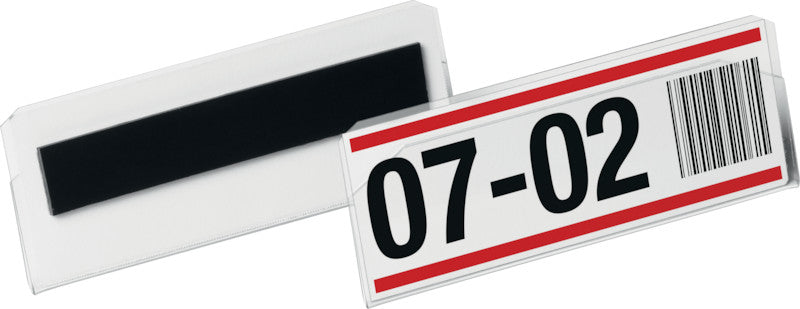 Durable Kennzeichnungstaschen – 100 × 38 mm, transparent, wiederablösbar, magnetisch, 10er-Pack