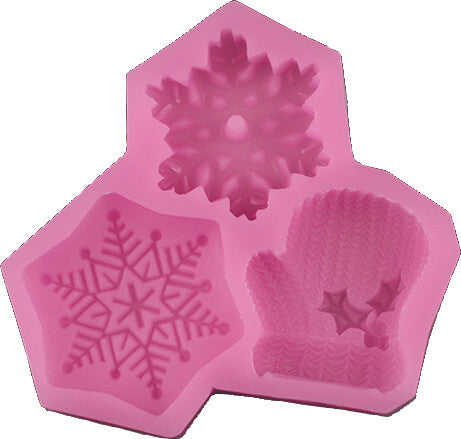 Stafil Silikonform Schneeflocken und Handschuh – 3 Stück – Pink – 120 × 112 × 19 mm