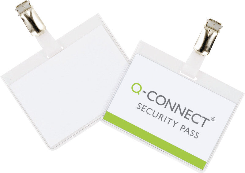 Q-CONNECT Namensschild – 90 × 60 mm, Kunststoff, transparent, mit Clip – 25 Stück