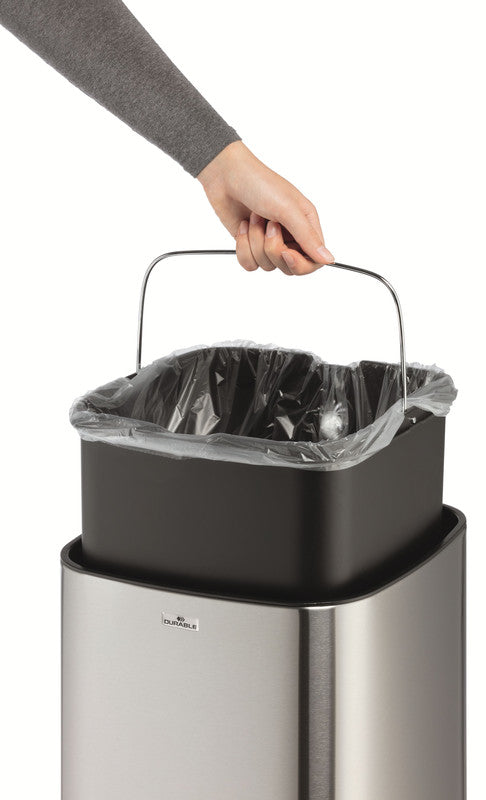 Durable Abfallcontainer – 35 l – mit Deckel – Edelstahl – Ø 305 × H 690 mm – kontaktloser Sensor