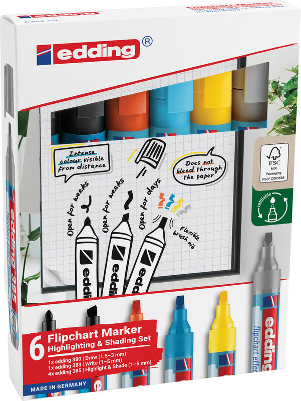Edding Flipchart-Marker – sortiert – 6er-Set – nachfüllbar