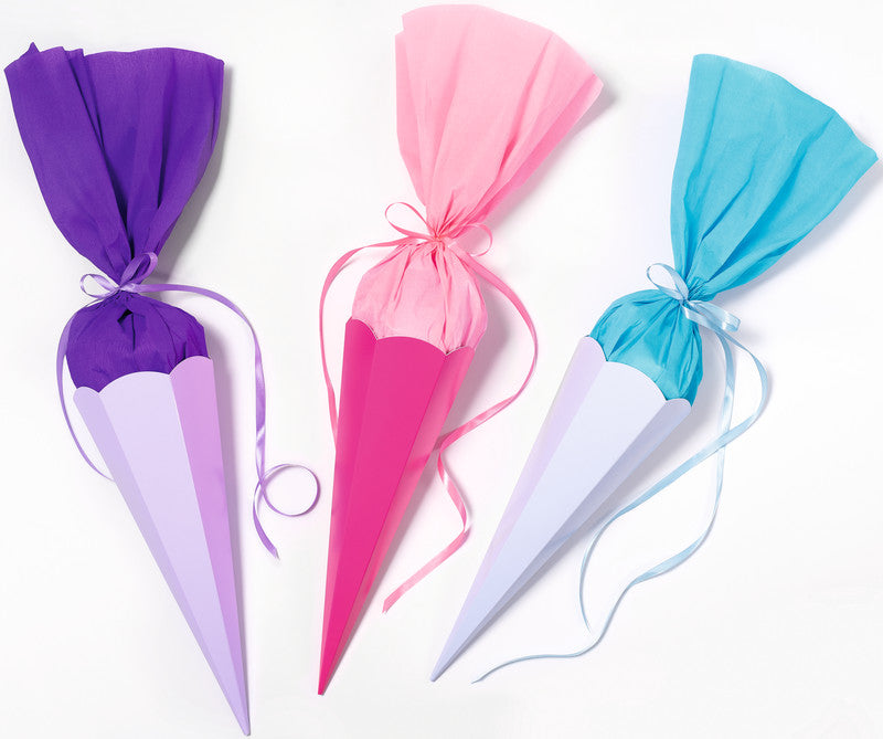 Folia Schultüten-Rohlinge – 10 Stück – mehrfarbig – Ø 200 × H 680 mm