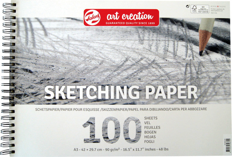 Talens Skizzenblock, Papier, 29,7 × 42 cm, Weiss, 100 Blatt