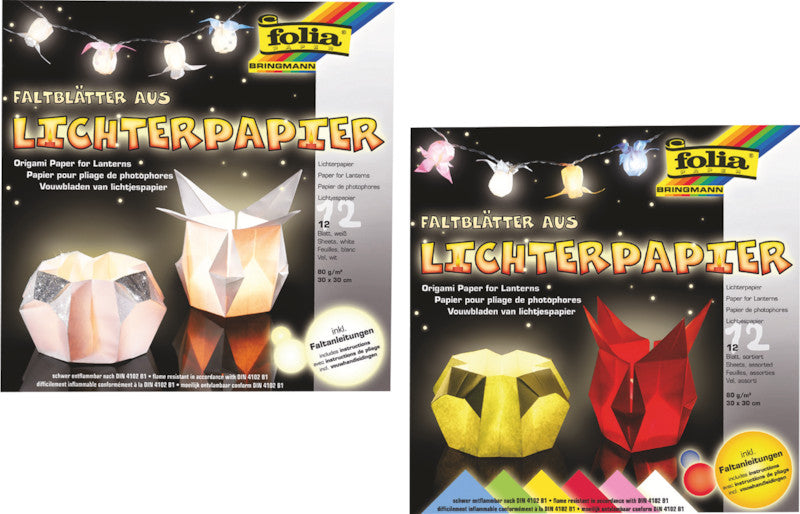 Folia Faltblätter aus Lichterpapier – 300 × 300 mm – 80 g/m² – sortiert – 12 Blatt