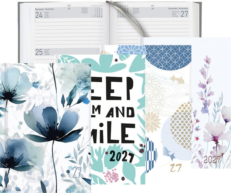 Biella Dispo Term Trend Agenda – 1 Woche/2 Seiten, gebunden, 14,5 × 20,5 cm, Jan–Dez, 2027, Wildflower, FSC