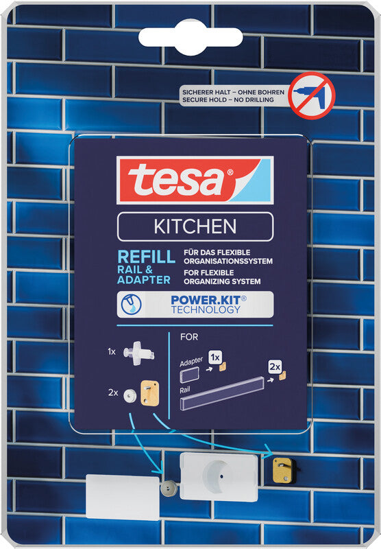 TESA Utensilienhalter (wandmontiert), Nachfüllpackung, 2 Stk., Adapter, mit Power.Kit-Klebelösung, Blau
