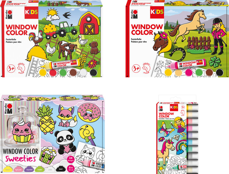 Marabu Fenstermalfarbe – Transparent, Farbintensiv – 6 Farben, 6×25 ml – Für Glas, Keramik, Spiegel