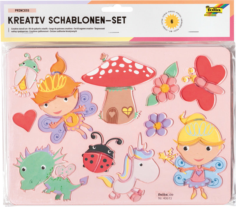 Folia Schablonen-Set – Princess, Kunststoff, Rosa, Set, 6-teilig, zum Basteln
