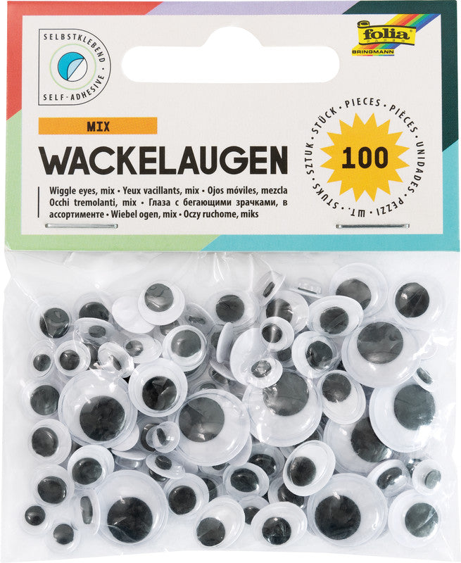 Folia Sticker Wackelaugen – 100 Stück – permanent – weiss