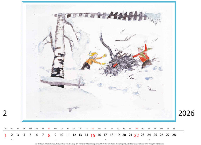 Cosa Kunstkalender Alois Carigiet Schellen-Ursli 2026 – 47 × 36 cm – d