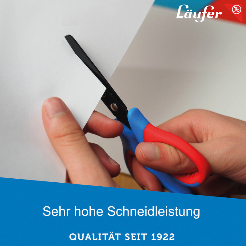 Laufer Kinderschere – titanbeschichtet, für Rechtshänder, abgerundete Spitzen, Kunststoffgriffe, grün/blau