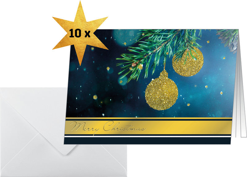 Sigel Weihnachtsgrusskarte (Goldener Glitzer) – A6 (105 × 148 mm) – mit Umschlägen, Edelkarton, 10er Pack