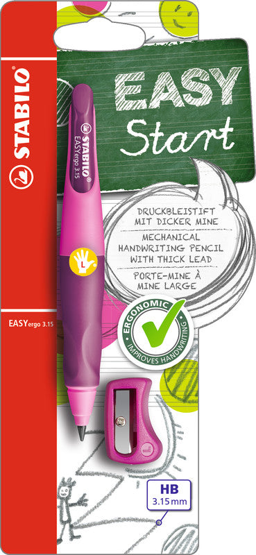 Stabilo EASYergo Start Druckbleistift – 3,15 mm, für Linkshänder, hellpink, inkl. Spitzer