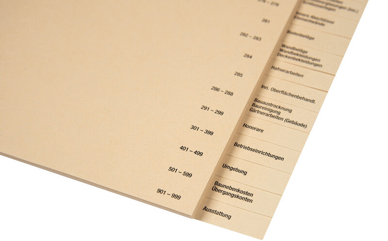 Biella Register – A4, 26-teilig, Papier, braun, vorgedruckt, 2-fach gelocht, 50 Tarifposten